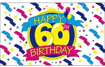60 jaar thema feestartikelen - vlag - 150 x 90 - muur/wand/deur - polyester - versiering