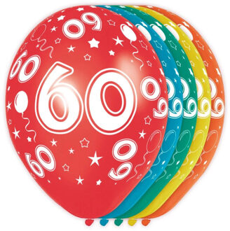 60 Jaar thema versiering helium ballonnen - 30 cm - 5x stuks - Leeftijd feestartikelen - versiering Multi