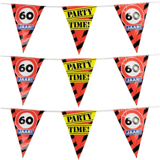 60 jaar vlaggenlijn waarschuwingsborden - 3x - 10m - plastic - feestartikelen - versiering