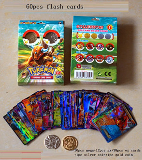 60 Pcs English POKEMON Cards EX GX Flash Card Gold Silver Commemorative Coins Englishs Limited Edition