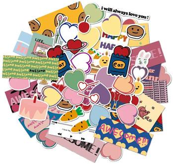 60 Pcs/Pack Cute Pink Heart Sticker Kawaii Cartoon Decorative Sticker Waterproof Adhesive Sticker Korean Ins Stationery Label