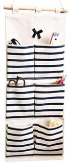 60% Sales! 6/8 Zakken Katoen Linnen Stof Muur Deur Opknoping Bag Organizer Storage Pouch Blauw / 6 Pockets