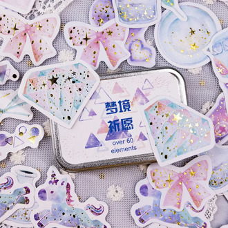 60 Sheets /Box Gold Stamping Dream Island DIY Stickers Decorative Scrapbooking Diary Sticker