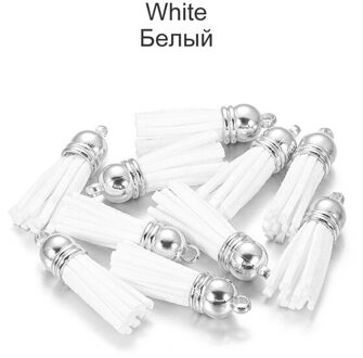 60 Stks/partij 38Mm Vintage Lederen Kwasten Fringe Averecht Macrame Voor Diy Sieraden Maken Sleutelhanger Mobiele Telefoon Riemen Hanger Accessoires zilver wit