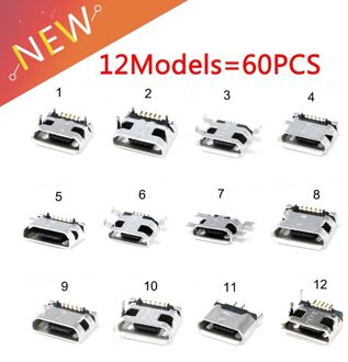 60 Stuks = 12 Modellen Micro Usb Connector 5Pin Usb Jack Socket Vrouwelijke Voor MP3/4/5 Huawei Lenovo Zte en Andere Mobiele Tablete