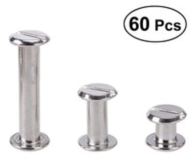 60 stuks Schroef Binding Post Zilveren Ronde Platte Kop Stud Schroef Kit Diverse Schroef Berichten Metalen Accessoires voor Boekbinden