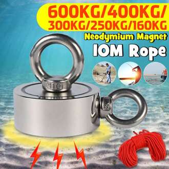 600Kg Sterke Magneet Pot Vissen Magneet Diepzee Salvage Magnetische Haak Permanente Neodymium Ndfeb Magnetische Vissen Tool Met Touw 250KG