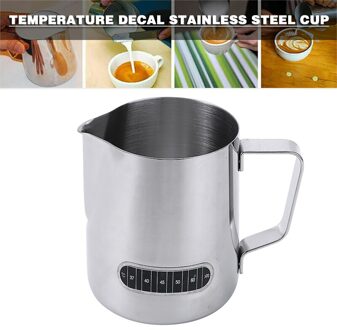 600Ml Roestvrij Staal Koffie Pot Melk Opschuimen Kruik Met Thermometer Pull Bloem Cup Drinkware Opschuimen Werper Keuken Tool