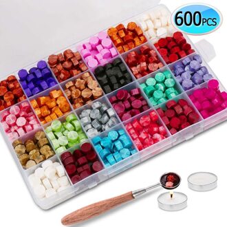 600Pcs (24 Kleuren) zegellak Kralen Verpakt In Plastic Doos Met 2 Stuks Thee Kaarsen En 1 Pc Wax Smelten Lepel Voor Wax afdichting