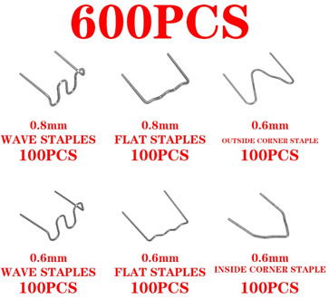 600pcs Stainless Steel Standard Pre Cut 0.8mm/0.6mm Hot Staples for Plastic Stapler Car Bumper Repair Hine Welder Wires