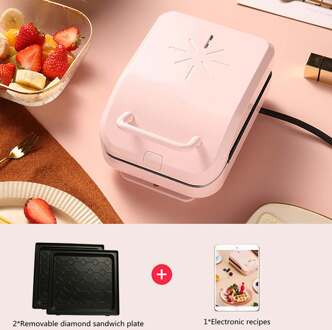 600W 220V Elektrische Automatische Wafel Makers Sandwich Hamburger Cake Bubble Ei Oven Pan Pot Machine Voor Ontbijt Lunch diner roze