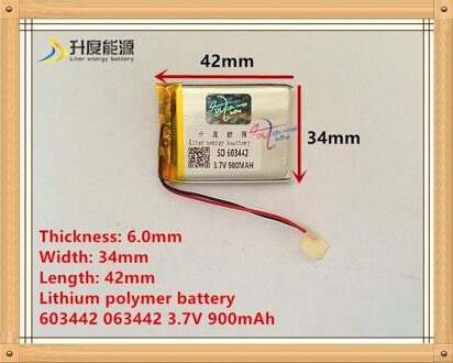 603442 063442 3.7 V 900 mAh Lithium polymeer batterij oplaadbare lipo batterij