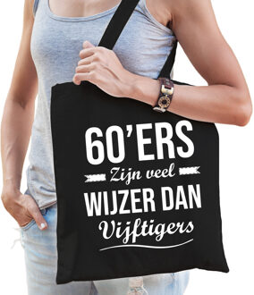 60ers zijn veel wijzer dan vijftigers kado / verjaardag tas 60 jaar zwart voor dames - Feest Boodschappentassen