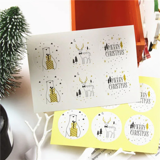 60Pcs 10Sheets Round Merry Christmas Golden Bear Deer Packaging Sealing Label Kraft Sticker Baking DIY Gift Stickers