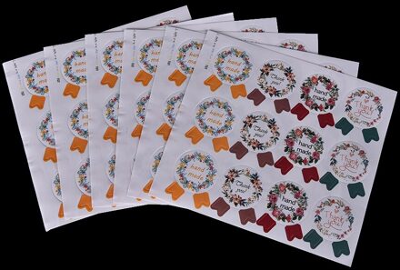 60Pcs = 5 Vellen Diy Handgemaakte Stickers Kraft Label Sticker Hand Gemaakt Voor Cake Bakken Afdichting Sticker