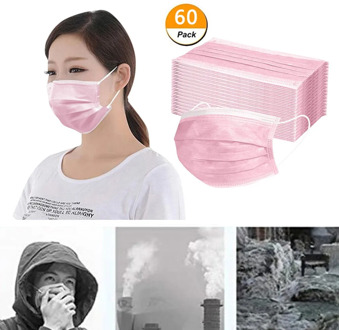 60pcs Disposable Face Mask Non-woven 3 Layers Earloop Face Cover Windproof Dustproof Breathable Protective Mouth Face Mask