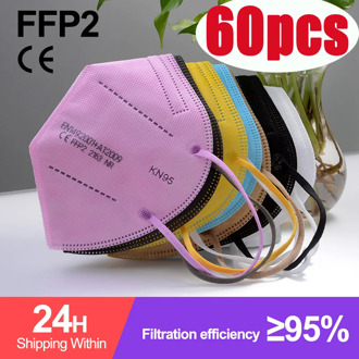 60PCS FFP2 Mask KN95 mascarillas certificadas 95% PM2.5 CE Mask 5 Layers Filter Dustproof Protective Mascarillas Kn95Mask ffp2