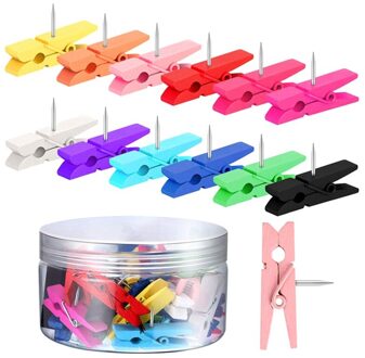 60Pcs Houten Clip Punaise Kantoorbenodigdheden Kleur Punaise Kurk Boord Foto Muur Kleine Clip Punaise