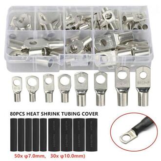 60Pcs Koperen Ring Terminals Met Doos + 80Pcs Krimpkous Kijkgaatje Set Neus Connector Zilver Tubing Krimpkousen combinat Z8P6