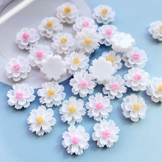 60Pcs Leuke Gemengde Mini Kleine Witte Bloemen Plat Hars Cabochons Scrapbooking Diy Sieraden Craft Decoratie Accessoires H220