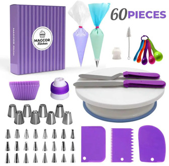 60pcs Purper Pastry Bags Tips Icing Piping Nozzles for Cream Reusable Cake Decorating Tools Confectionery Equipment Accessorie