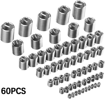 60pcs Silver M3-M12 304 Wire Thread Insert Repair Kit Set Stainless Steel Spiral For Hardware Repair Tools Easy Install