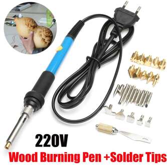 60W 220V 28Pcs Elektrische Soldeerbout Temp Passen Hout Embossing Brandende Carving Pyrography Graveren Cautery Tool Kit soldeer Tip