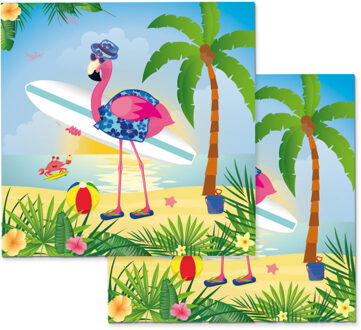 60x Dieren thema flamingo tafel servetten 33 x 33 cm