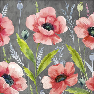 60x Gekleurde 3-laags servetten klaprozen 33 x 33 cm