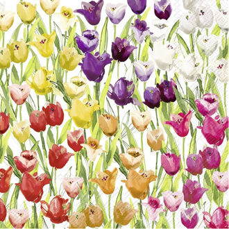 60x Gekleurde 3-laags servetten tulpen 33 x 33 cm - Feestservetten Multikleur