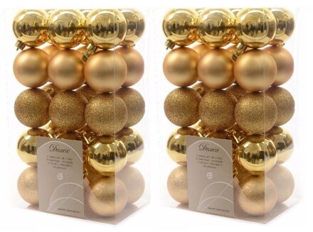 60x Kunststof kerstballen mix goud 6 cm kerstboom versiering/decoratie - Kerstbal Goudkleurig