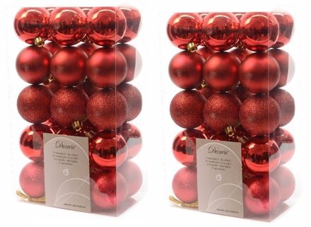 60x Kunststof kerstballen mix kerst rood 6 cm kerstboom versiering/decoratie - Kerstbal