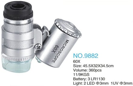 60X Mini Microscoop Juwelier Loep Lens Verlicht Vergrootglas Glas 3 LED Met UV Licht