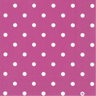60x Polka Dot 3-laags servetten fuchsia roze met witte stippen 33 x 33 cm