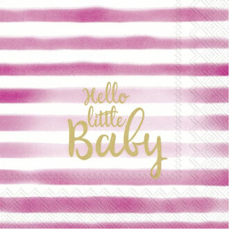 60x Roze 3-laags servetten Hello little baby 33 x 33 cm - Feestservetten