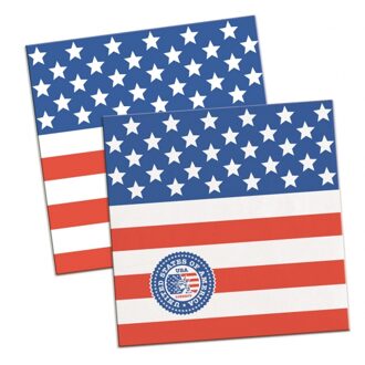 60x Servetten Amerikaanse vlag thema 25 cm - Feestservetten Multikleur
