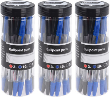 60x stuks balpennen rood/zwart/blauw 14 cm