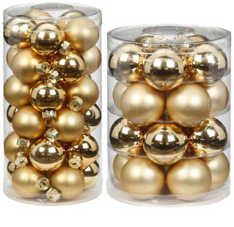 60x stuks glazen kerstballen elegant goud mix 4 en 6 cm glans en mat - Kerstbal Goudkleurig