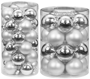 60x stuks glazen kerstballen elegant zilver mix 4 en 6 glans en mat - Kerstbal Zilverkleurig