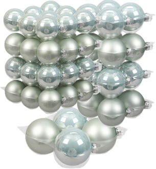 60x stuks glazen kerstballen mintgroen (oyster grey) 6, 8 en 10 cm mat/glans - Kerstbal