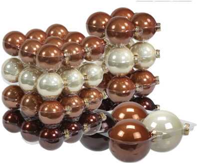 60x stuks glazen kerstballen natuurtinten (opal natural) 6, 8 en 10 cm glans - Kerstbal Bruin