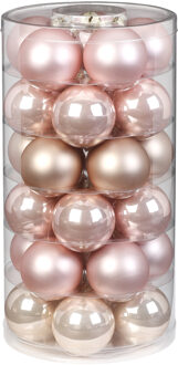 60x stuks glazen kerstballen parel roze 6 cm glans en mat - Kerstbal