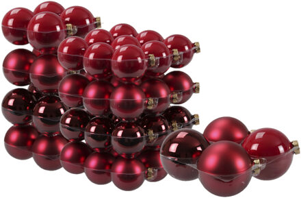 60x stuks glazen kerstballen rood/donkerrood 6, 8 en 10 cm mat/glans - Kerstbal