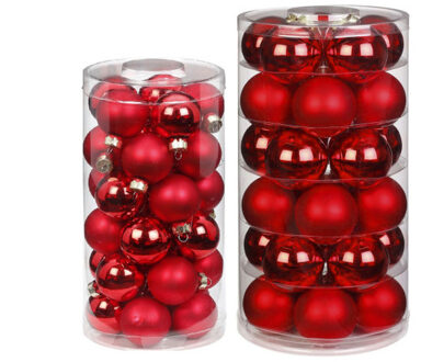 60x stuks glazen kerstballen rood mix 4 en 6 cm glans en mat - Kerstbal