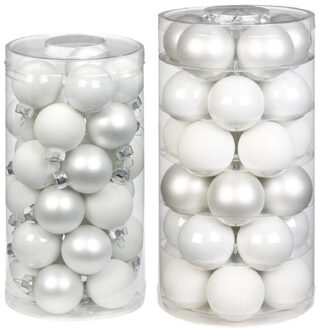 60x stuks glazen kerstballen wit 4 en 6 cm glans en mat - Kerstbal