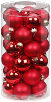 60x stuks kleine glazen kerstballen rood mix 4 cm