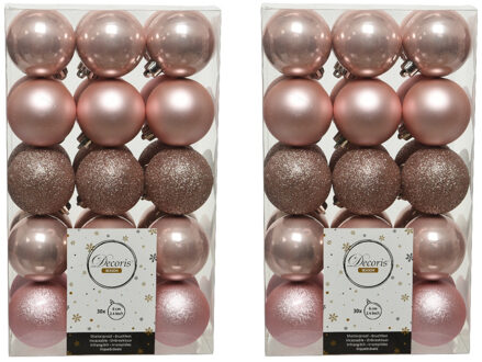 60x stuks kunststof kerstballen lichtroze (blush) 6 cm glans/mat/glitter - Kerstbal