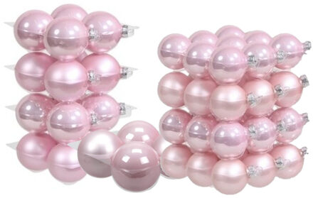 60x stuks roze glazen kerstballen 6, 8 en 10 cm mat/glans - Kerstbal