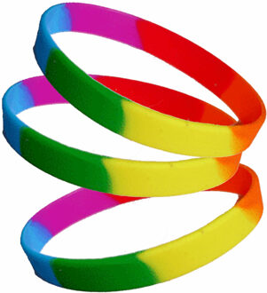 60x stuks siliconen armband regenboog kleuren