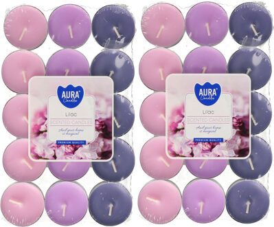 60x stuks Waxinelichtjes/theelichten geurkaarsen - lilac flowers - 4 branduren - Kaarsen